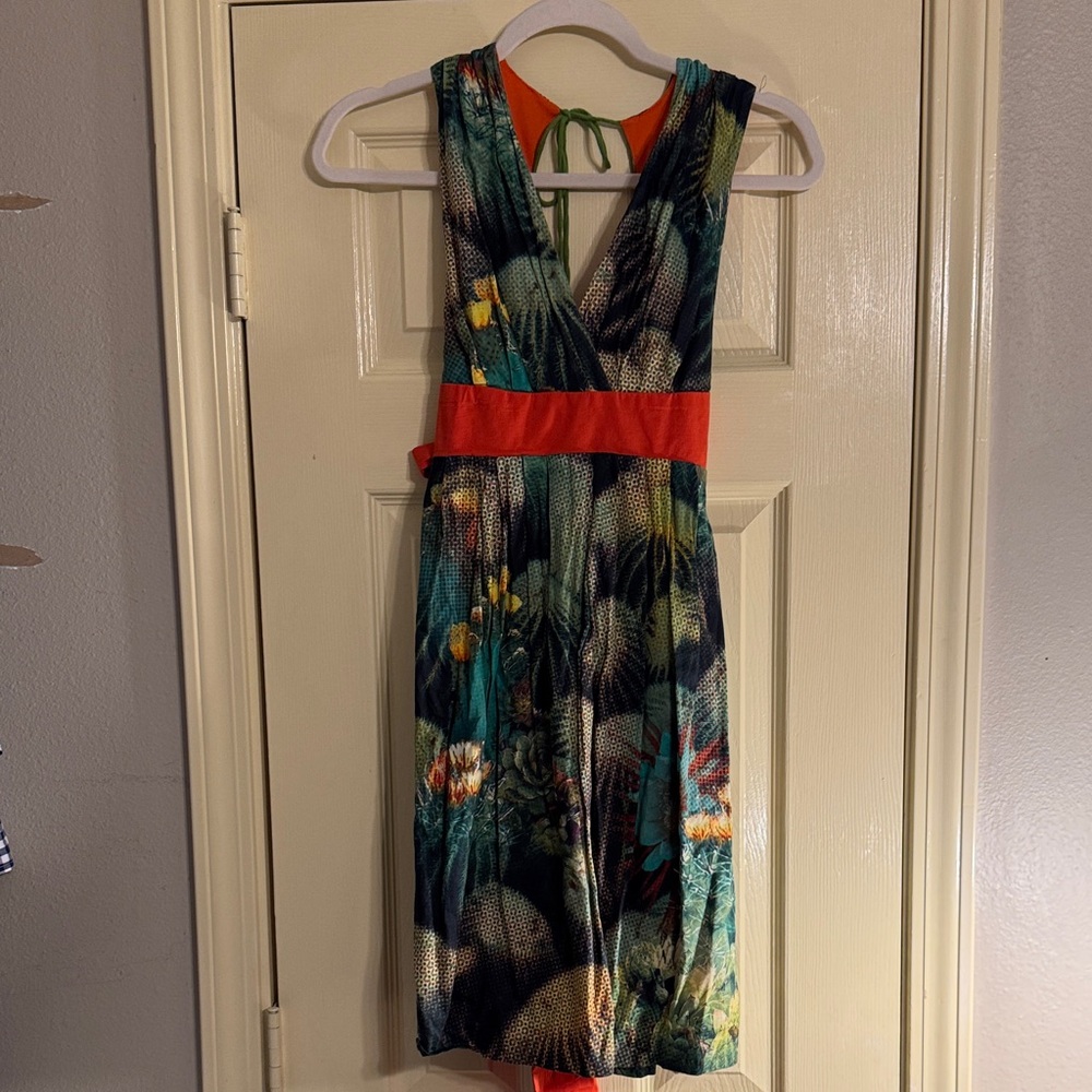 Eva Franco Sleeveless Cactus Dress with Orange Accents Size 2